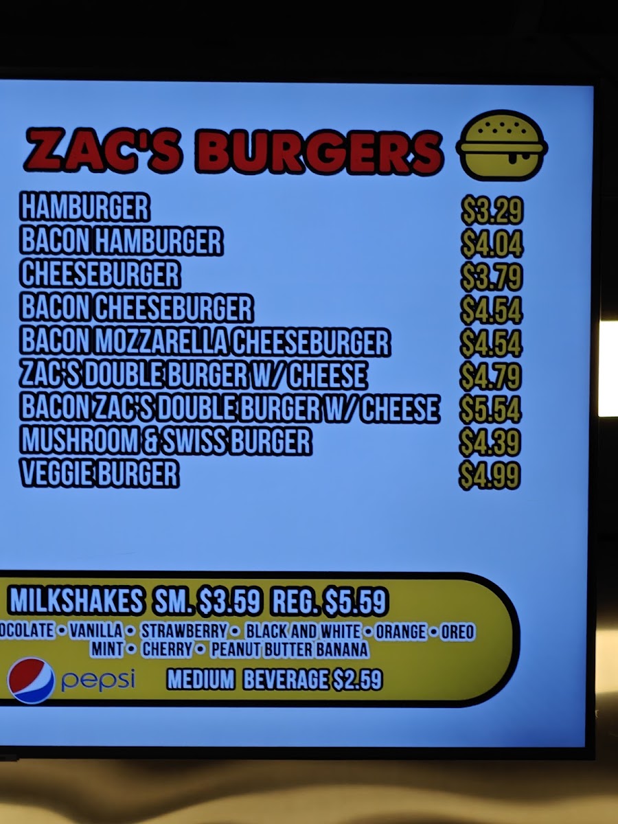Zac's Hamburgers Menu - Image 1